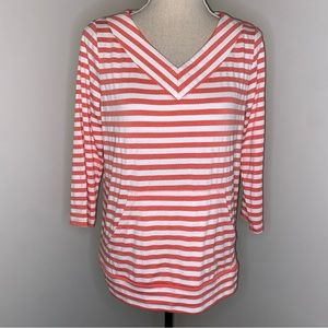 AnyBody coral & white striped pullover jersey lounge top shirt loose fit size XS